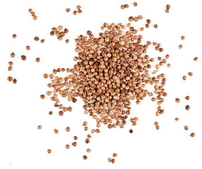Coriander seeds isolated on a white background. Top view.