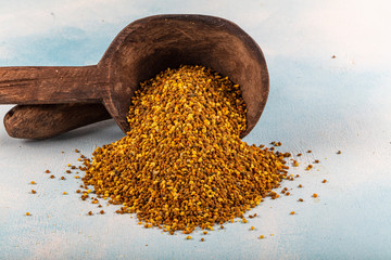 Propolis bee pollen medicine food. Multi-colored bee pollen close-up. Bee pollen scattering.