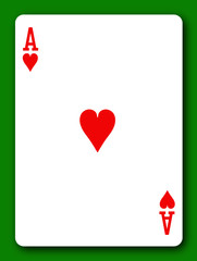 Ace of Hearts playing card with clipping path to remove background and shadow