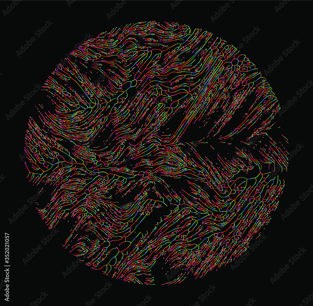 Aufkleber Generative Art with Visualization of Random Perlin Noise. Conceptual image of high tech systems: Artificial Intelligence, Deep Learning, Neural networks and Internet Map.