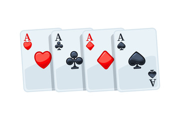 A winning poker hand of four aces playing cards. Winning poker hand. Isolated vector illustration on white background.  