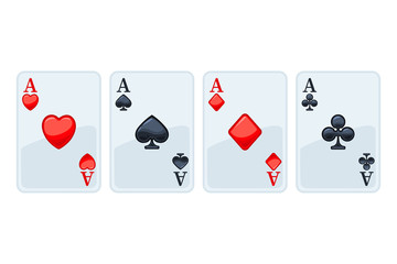 Four aces playing cards poker winner hand. Winning poker hand. Isolated vector illustration on white background.  