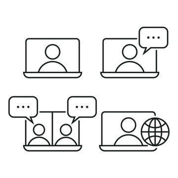 online communication icon concept , online course, distant education, e-learning tutorials, internet group conference, work from home, easy communication, Webinar concept , icons Flat Vector Symbol
