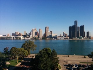 Downtown Detroit, Michigan, USA - City skyline with a mixture of modern and historic skyscrapers...