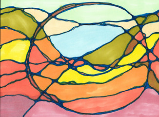 Multicolored geometric abstraction. Neuro Graphic design using multi colored markers. Modern neuro art.