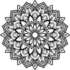 Vector mandala art or circular pattern for decoration elements, meditation poster, stress relief, henna, adult coloring book page, decoration card.
