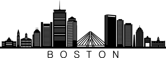 BOSTON City Massachusetts Skyline Silhouette Cityscape Vector - 352024438