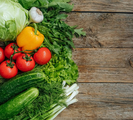 fresh vegetables set left wooden empty place