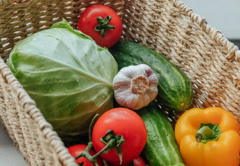 ecological clean product set fresh vegetables basket