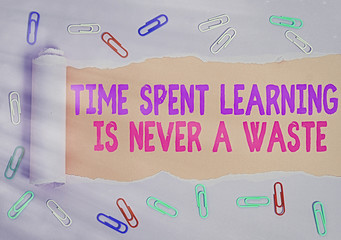 Conceptual hand writing showing Time Spent Learning Is Never A Waste. Concept meaning education has...