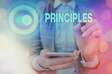 Handwriting text writing Principles. Conceptual photo fundamental truth that serves as the base for...