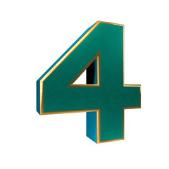 Fototapeta premium 3d render number four, 4. Blue and gold font isolated on white background