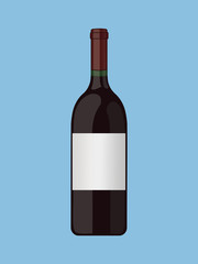 Illustration of a red wine bottle with a blank label