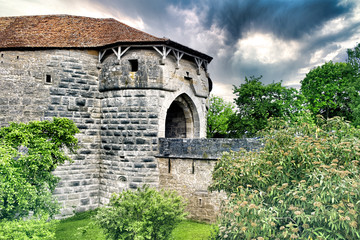 Fortress entrance with bridge at the medival city of Rothenburg