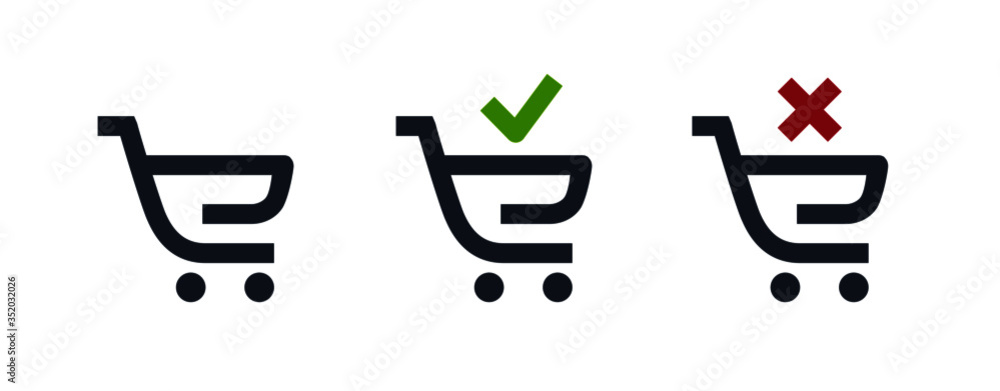 Poster shopping cart line vector minimalistic icon. shopping vector symbol. supermarket cart icons set for 