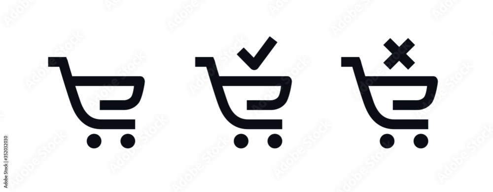 Poster shopping cart line vector minimalistic icon. shopping vector symbol. supermarket cart icons set for 