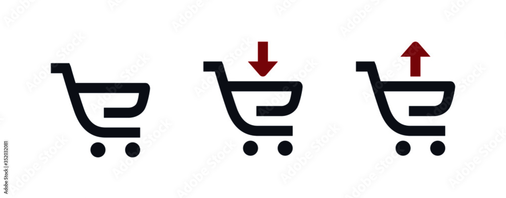 Poster shopping filled cart line vector minimalistic icon. commerce symbol. supermarket cart down up arrow 