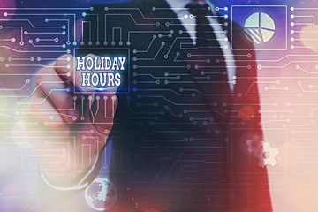 Word writing text Holiday Hours. Business photo showcasing employee receives twice their normal pay...