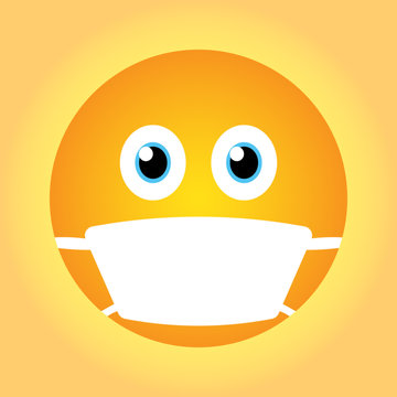 Emoticon with medical mask, vector illustration.