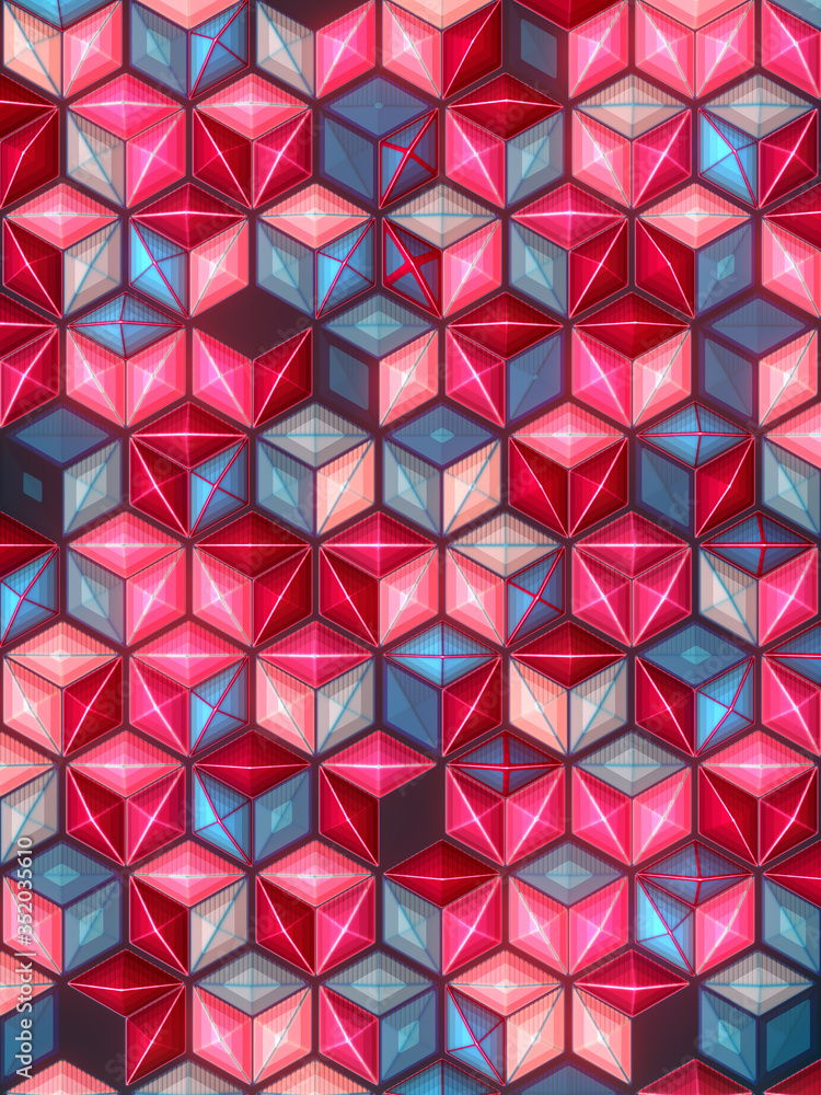 Poster Abstract colored hexagonal shape illustration 3d rendering geometric composition