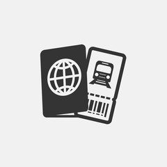 passport with train ticket icon vector illustration for website and graphic design