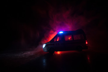 ambulance car on blured background. Ambulance auto paramedic emergency.