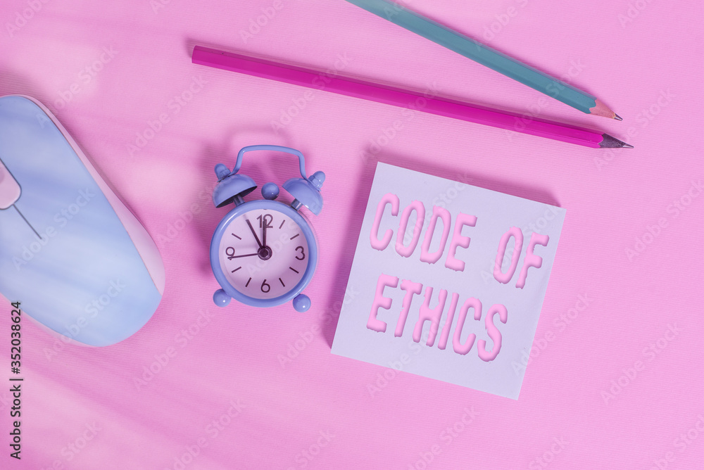 Poster text sign showing code of ethics. business photo showcasing basic guide for professional conduct and