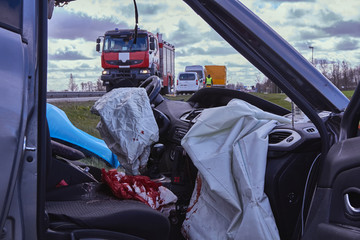 Car after terrible accident on a highway