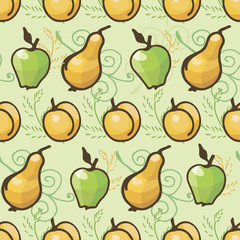 seamless background of pears, peaches and apples, isolated images, doodles, hand drawing