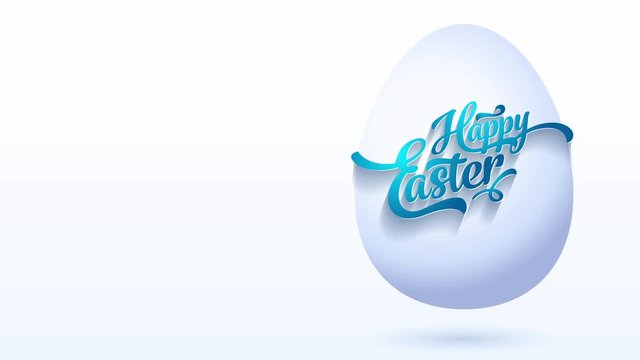 real cheerful easter greeting postcard with blue handwriting taking tied towards white numeric 3d eggshell graphic floating on scene