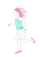 髪をなびかせ元気よく走る少女