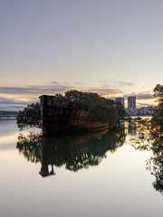 SS Ayrfield shipwreck located in Homebush Bay, Sydney, Australia.