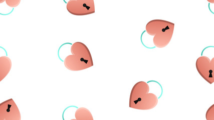 Endless seamless pattern of beautiful festive love joyful tender hearts with keyhole on a white background. Vector illustration
