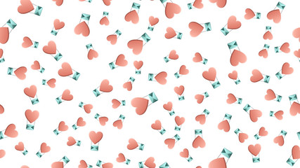 Endless seamless pattern of beautiful festive love joyful hearts in the form of balloons with envelopes on a white background. Vector illustration