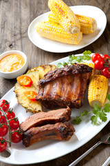 Plated Grilled Pork Ribs and Corn