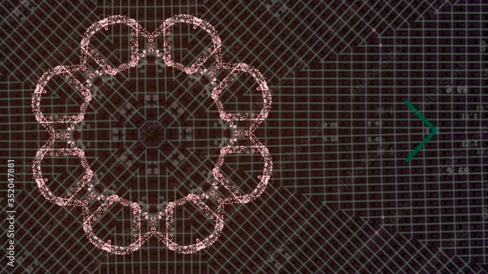 Poster seamlessly looping futuristic of electronic board forming interesting pattern over dim red backgroun