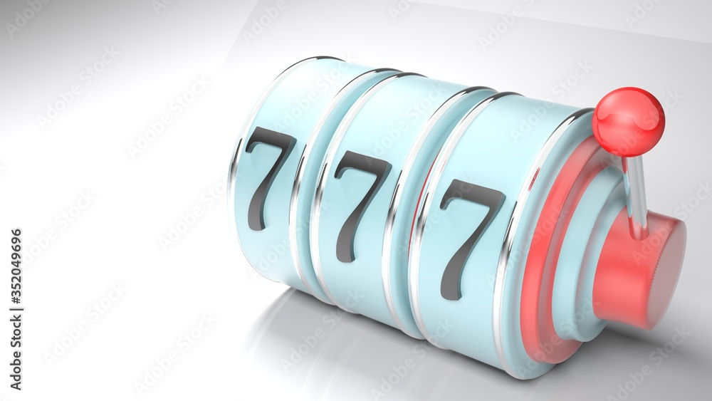 Poster slot machine result with three number 7 - 3d rendering illustration