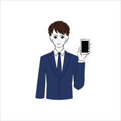 スマホを見せて微笑む男性