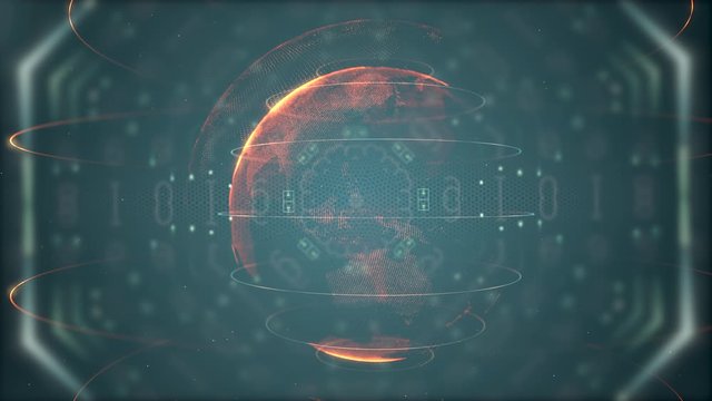 Background for broadcasting. Abstract planet and candlestick chart falling and rising over blue background.