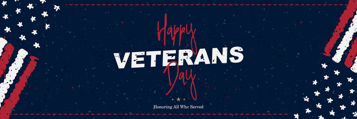 Veterans Day. Greeting card with USA flag on background. National American holiday event. Flat vector illustration EPS10
