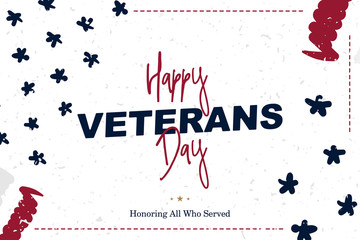 Obraz premium Happy Veterans Day. Greeting card with USA flag on background with texture. National American holiday event. Flat vector illustration EPS10