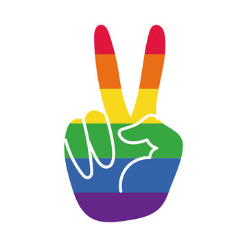 hand peace with gay pride flag hand draw style