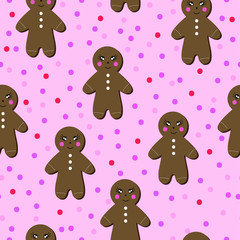Cute Gingerbread Man Vector Kids Pattern Seamless
