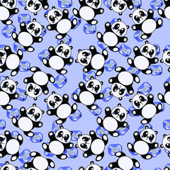Cute Pandas And Blue Cristal Art Kids Pattern Seamless
