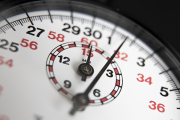 Naklejka premium Macro photography stopwatch with black and red numbers