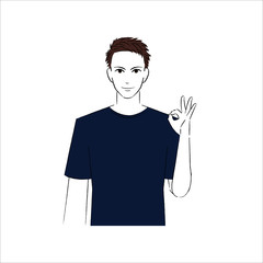 指で丸をつくって微笑む男性