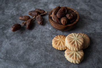 Top view Desserts Eid al-Fitr date mamool Cookies baked sweet Fabulous Kahk (Eid Cookies)