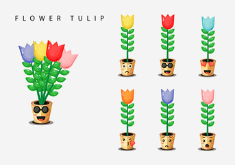 Set of cute tulips in a pot