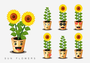 Set of Cute sunflowers in a pot