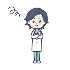悩んでいる女性医師　ポーズ　イラスト